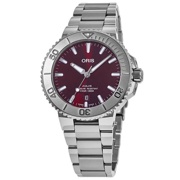 01733776641580782205peb.jpg Oris Aquis Date 01 733 7766 4158-07 8 22 05Peb Red Dial Relief Automatic 41.50Mm Stainless Steel Men’S Watch - Image 1