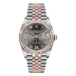 Rolex Datejust 126231 Dkrdr69J 36Mm Fluted Bezel Dark Rhodium Roman Dial Jubilee Bracelet Steel And Everose Rolesor Unisex Watch