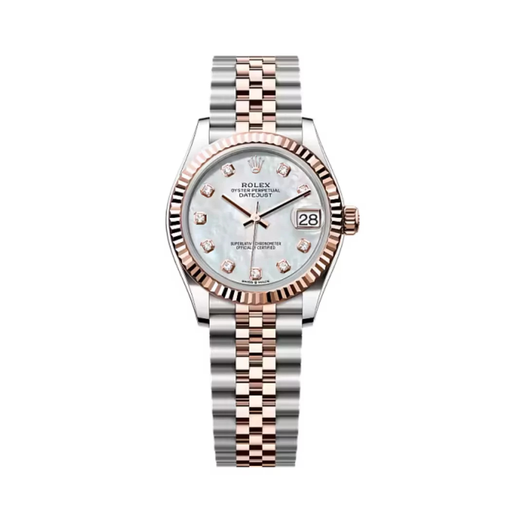 126233-0029-26.png Rolex Datejust 278271-0026 Mother Of Pearl Diamond Dial Rose Gold Fluted Bezel 31Mm Stainless Steel And 18K Rose Gold Jubilee Bezel Ladies Watch - Image 1