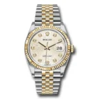 Rolex Datejust 126233 SJDJ Silver Diamond Dial Fluted Yellow Gold Bezel 36Mm Steel And Yellow Gold Ladies’ Watch