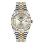 Rolex Oyster Perpetual Datejust 126283Rbr Sdr69J Yellow Diamond Bezel Silver Roman Dial 36Mm Unisex Two Tone Unisex Watch