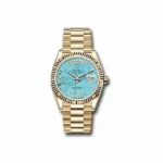 Rolex Oyster Perpetual Day-Date 128238-0071 Yellow Gold 36mm Turquoise Dial Ladies Watch