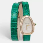 Pave 18k Rose Gold Diamond Alligator Serpenti REF 102825 Women’s Wristwatch 27 Mm In Silver