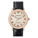 Audemars Piguet Jules Audemars 15159Or.Zz.D002Cr.01 Diamond Pave Dial 36Mm 18Kt Rose Gold Black Leather Straps Ladies Watch