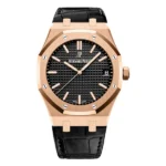 Audemars Piguet Royal Oak 15500Or.Oo.D002Cr.01 Black Dial 41Mm 18Kt Rose Gold Black Leather Strap Men’S Watch