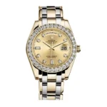 Rolex Day-Date 18948Tri Chd Champagne Dial Diamond-Set Bezel Special Edition Tridor Masterpiece 39Mm Ladies Watch