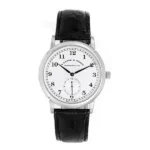 A Lange & Sohne 1815 206.025 Silver Dial 35.9Mm Platinum Case Black Leather Straps Men’S Watch