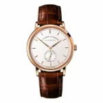 A Lange & Sohne Saxonia 216.032 Silver Index Dial 37Mm 18K Rose Gold Brown Leather Straps Unisex Watch