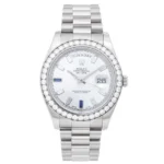 Rolex Oyster Perpetual Day-Date Ii 41Mm Silver Diamond Sapphire Baguette Men’S Watch