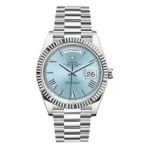 Rolex Day-Date 228236 Ibrp Platinum Fluted Bezel 40Mm Ice Blue Roman Dial President Bracelet Men’S Watch
