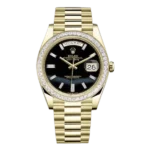 Rolex Day-Date 228398Tbr Onbdp Onyx Dial 18K Yellow Gold And Baguette Diamond Paved Bezel 40Mm 18K Yellow Gold Men’S Watch