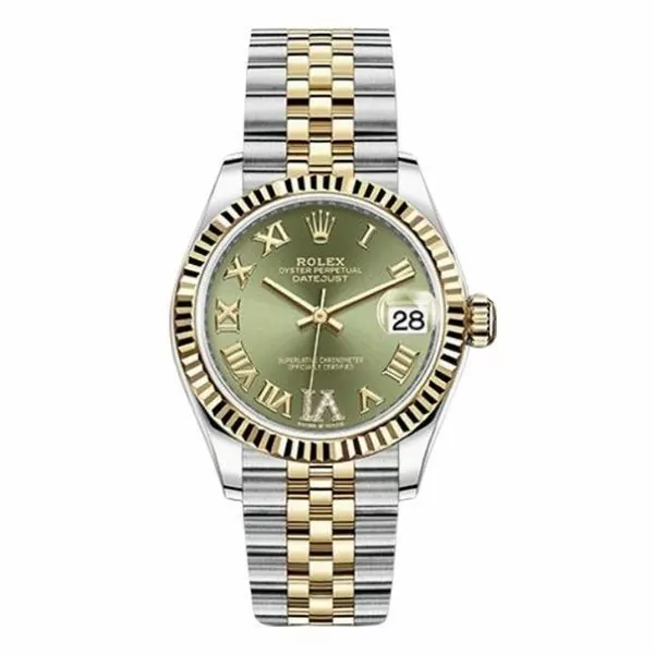 278273-OGDR6J.jpg Rolex Datejust 278273 Ogdr6J Olive Green Roman Diamond Six Dial Yellow Gold Fluted Bezel 31Mm Oystersteel And 18K Yellow Gold Jubilee Ladies Watch - Image 1