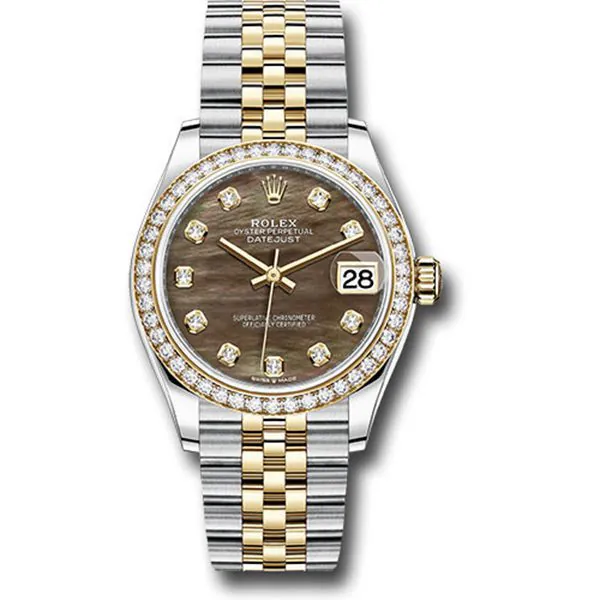 278383RBR-dkmdj.jpg Rolex Datejust 278383Rbr Dkmdj Dark Mother Of Pearl 31Mm Diamond-Set Bezel 18K Yellow Gold And Steel Ladies Watch - Image 1