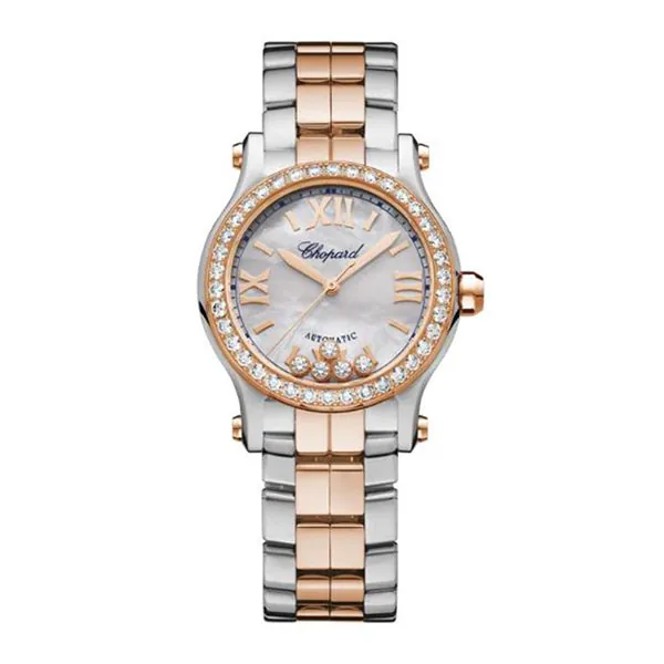 278573-6021.jpg Chopard Happy Sport 278573-6021 Mother Of Pearl Roman 30Mm Round 5 Diamonds 18K Rose Gold & Stainless Steel Ladies Watch - Image 1
