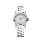 Chopard Happy Sport Round Watch 30Mm Steel Case Silver Dial Black And White Rubber Strap Ref. 278590-3001