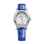 Chopard Happy Sport Oval Watch 33.60 X 30.75Mm Steel Case Silver Dial Blue Strap Ref. 278602-3001