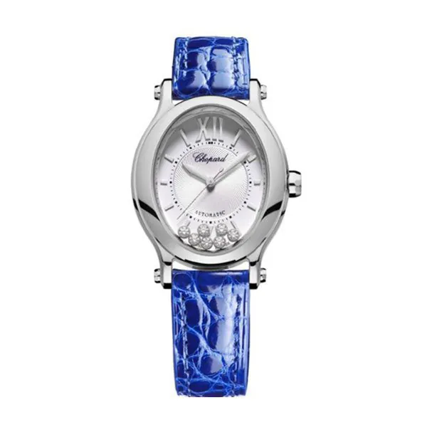 278602-3001-1.jpg Chopard Happy Sport Oval Watch 33.60 X 30.75Mm Steel Case Silver Dial Blue Strap Ref. 278602-3001 - Image 1
