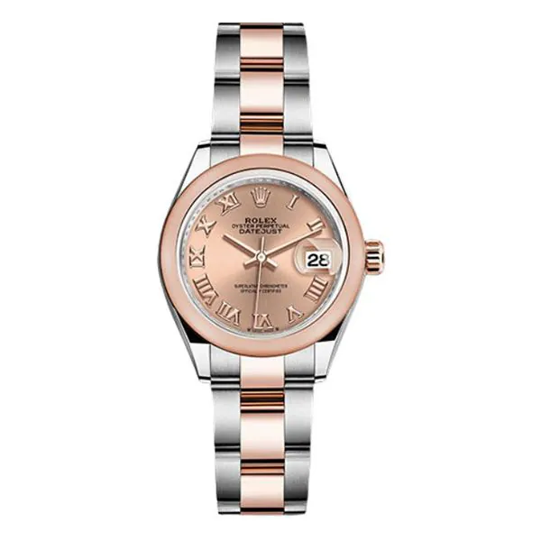 279161-600-×-600-px.jpg Rolex Datejust 279161 Suro Domed Bezel 28Mm Steel & Everose Gold Sundust Roman Dial Ladies Watch - Image 1