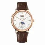 A. Lange & Sohne Saxonia 384.032 Moon Phase 40Mm 18Kt Rose Gold Brown Leather Straps Men’S Watch