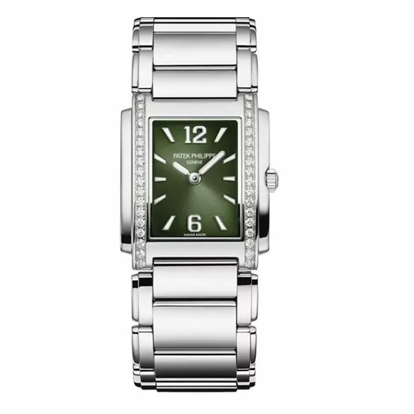 4910_1200A_011-600-×-600-px.jpg Patek Philippe Twenty~4 4910/1200A-011 Olive Green Sunburst Diamond-Set Bezel 25.1Mm X 30 Mm Stainless Steel Ladies Watch - Image 1