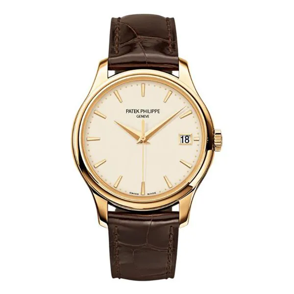 5227J_001_1-600-×-600-px.jpg Patek Philippe Calatrava 5227J-001 Ivory Index Automatic 39Mm 18 Karat Yellow Gold Brown Leather Straps Men’S Watch - Image 1