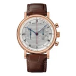 Breguet Classique 5287Br/12/9Zu Silver Roman Numerals 42.5Mm 18K Rose Gold Brown Leather Straps Men’S Watch