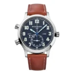 Patek Philippe Complications Calatrava 5524G-001 Pilot Travel Time White Gold Vintage Brown Leather Straps Blue Dial