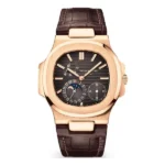 Patek Philippe Nautilus 5712R-001 Black Brown Dial 40Mm 18K Rose Gold Brown Leather Straps