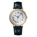 Breguet Classique 5930Ba/12/986 Silver Roman Numerals Automatic 35.5Mm 18K Yellow Gold Black Leather Straps Unisex Watch