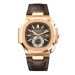Patek Philippe Nautilus 5980R-001 Black Brown Dial 40.5mm 18K Rose Gold Brown Leather Straps Men’s Watch