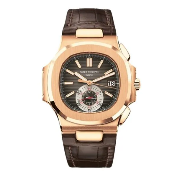 5980R-001-1.jpg Patek Philippe Nautilus 5980R-001 Black Brown Dial 40.5mm 18K Rose Gold Brown Leather Straps Men’s Watch - Image 1
