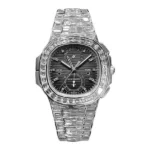 Patek Philippe Nautilus 5990/1400G-001 Travel Time Chronograph 40.5mm Black Gradated Dial 18K White Gold & Diamonds Men’S Watch