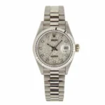 Rolex Solid 18K White Gold Datejust President Silver Diamond Dial 26Mm Ladies Watch Ref. 69179