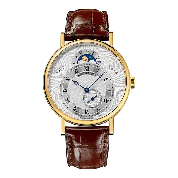 7337ba_e_9v6.jpg Breguet Classique 7337Ba/1E/9V6 Silver Dial Day Date Moonphase 39Mm 18K Yellow Gold Brown Leather Straps Men’S Watch - Image 1