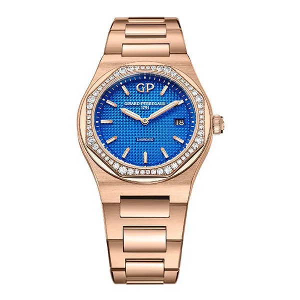 80189d52a434-52a-1.jpg Girard Perregaux Laureato 80189D52A434-52A Blue Indices Diamond Bezel 34Mm 18K Rose Gold Ladies Watch 80189D52A434-52A - Image 1