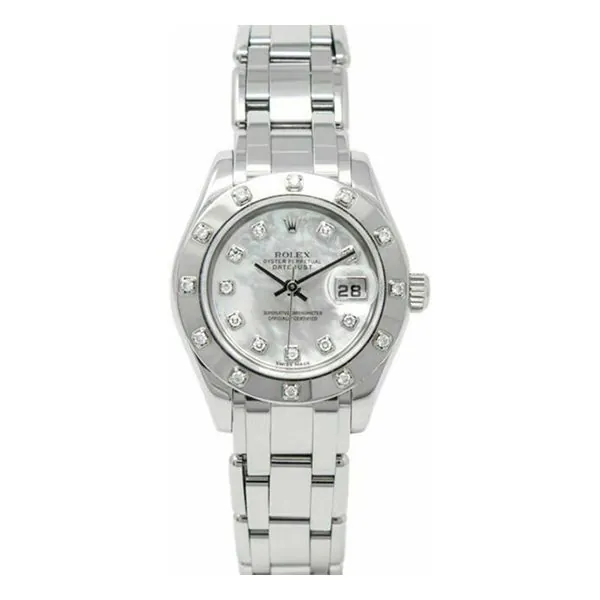 80319-mop.jpg Rolex Pearlmaster 80319 White Gold 29Mm Mother Of Pear Dial12 Diamond Bezel Ladies Watch - Image 1