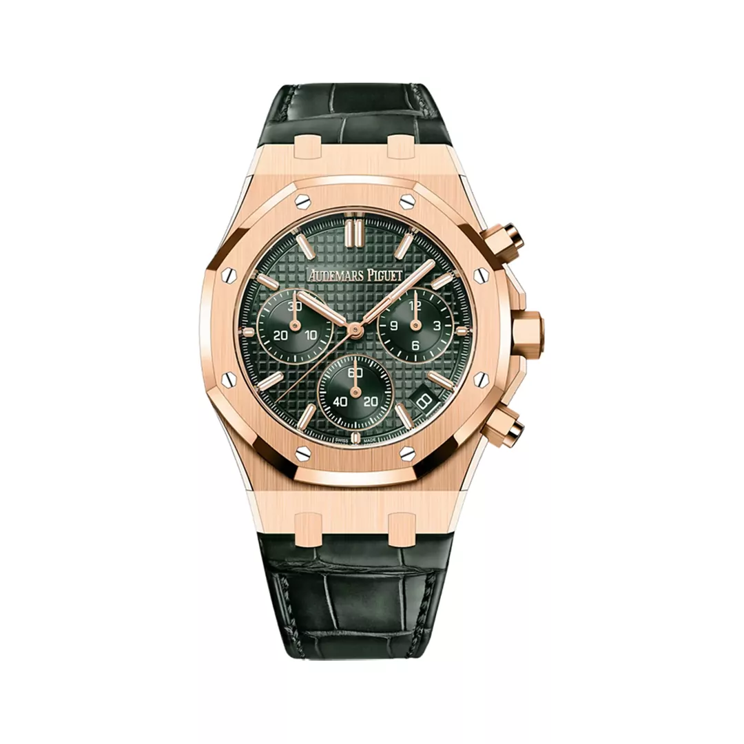 Audemars-Piguet-26240OR.OO_.D404CR.02.jpg Audemars Piguet Royal Oak 26240OR.OO.D404CR.02 Rose Gold Chronograph Green Dial 41mm Men’s Watch - Image 1