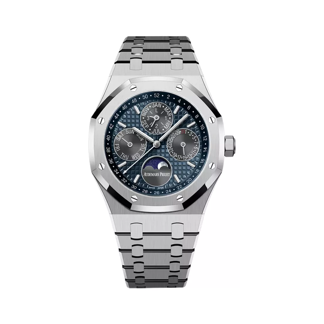 Audemars-Piguet-Royal-Oak-26574TI.OO_.1220TI.01.jpg Audemars Piguet Royal Oak 26574TI.OO.1220TI.01 Perpetual Calendar Titanium 41mm Blue Dial Men’s Watch - Image 1