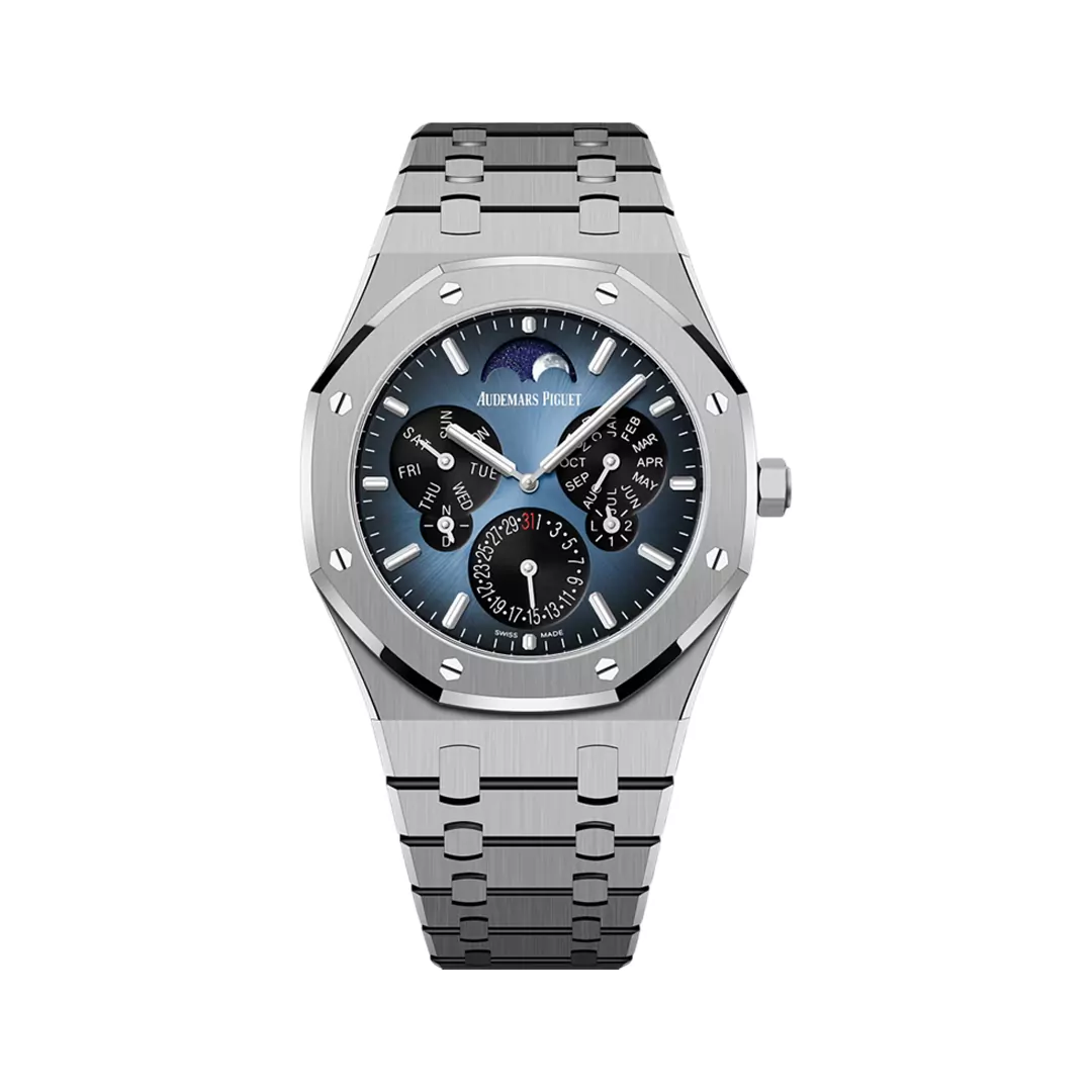 Audemars-Piguet-Royal-Oak-26586TI.OO_.1240TI.01.jpg Audemars Piguet Royal Oak 26586TI.OO.1240TI.01 Perpetual Calendar Ultra-Thin Ltd. Edition Blue Dial 41mm Men’s Watch - Image 1