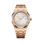 Audemars Piguet Royal Oak 77451OR.ZZ.1361OR.03 Rose Gold Diamond Bezel 34mm Silver Dial Ladies Watch