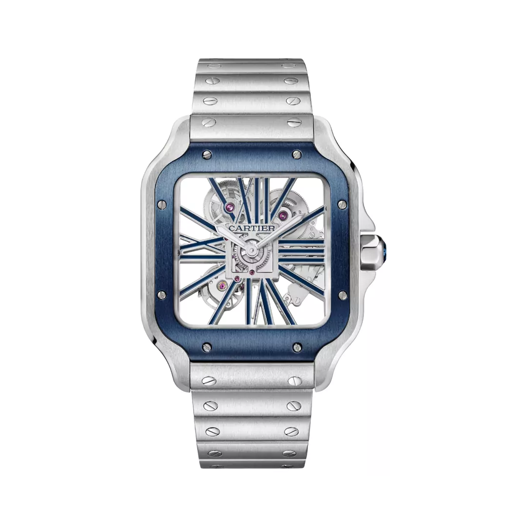 Cartier-Santos-De-Cartier-WHSA0026.jpg Cartier Santos De Cartier WHSA0026 Stainless Steel 40mm Skeleton Dial Men’s Watch - Image 1