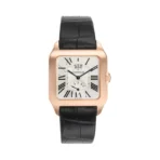 Cartier Santos Dumont W2020067 Rose Gold Silver Dial Black Strap