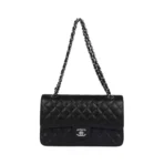 Chanel Classic Black Caviar Quilted Medium Double Flap Silver HW Handbag - Image 3
