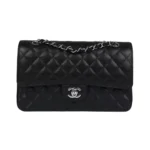 Chanel Classic Black Caviar Quilted Medium Double Flap Silver HW Handbag