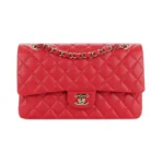 Chanel Classic Red Caviar Quilted Medium Double Flap Gold HW Handbag