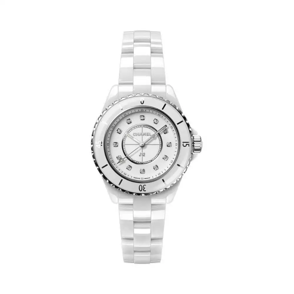 Chanel-J12-H5703-Quartz.jpg Chanel J12 H5703 Quartz White Ceramic Diamond Dial 33mm - Image 1