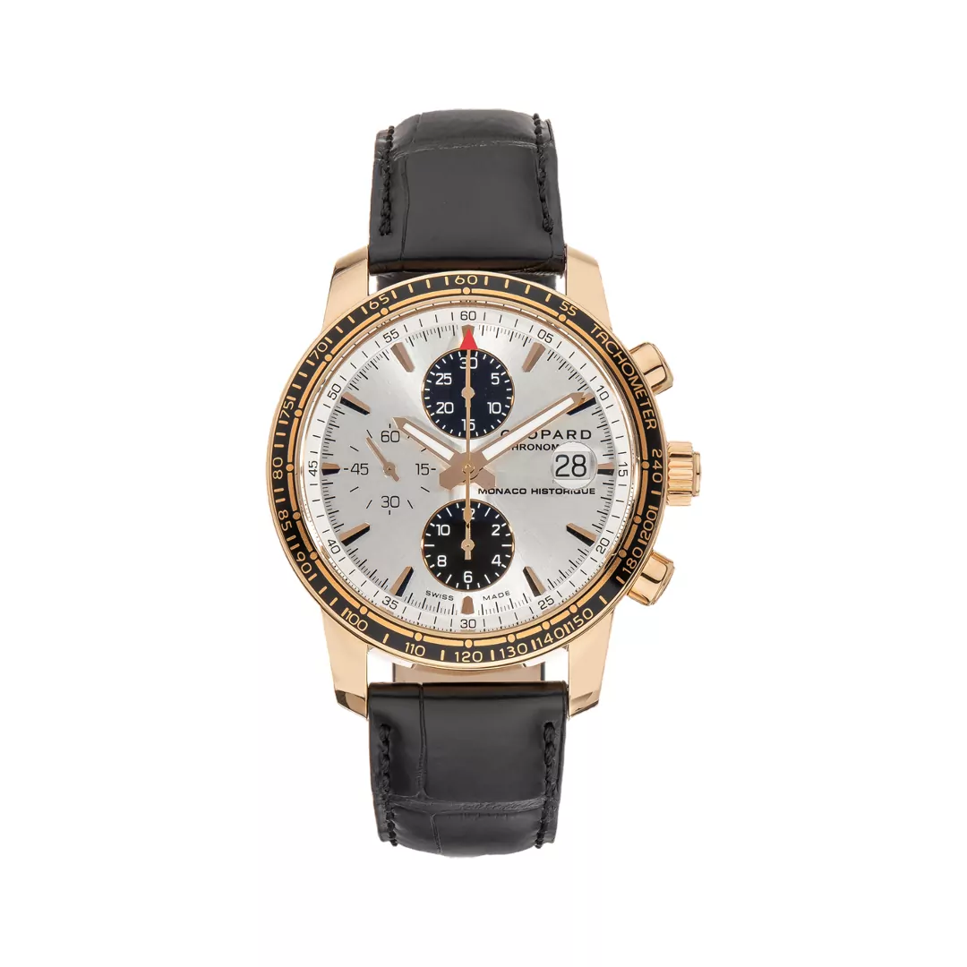 Chopard-Grand-Prix-De-Monaco-161275-5001.jpg Chopard Grand Prix De Monaco 161275-5001 Historique Chronograph Rose Gold 42mm Silver Dial Men’s Watch - Image 1