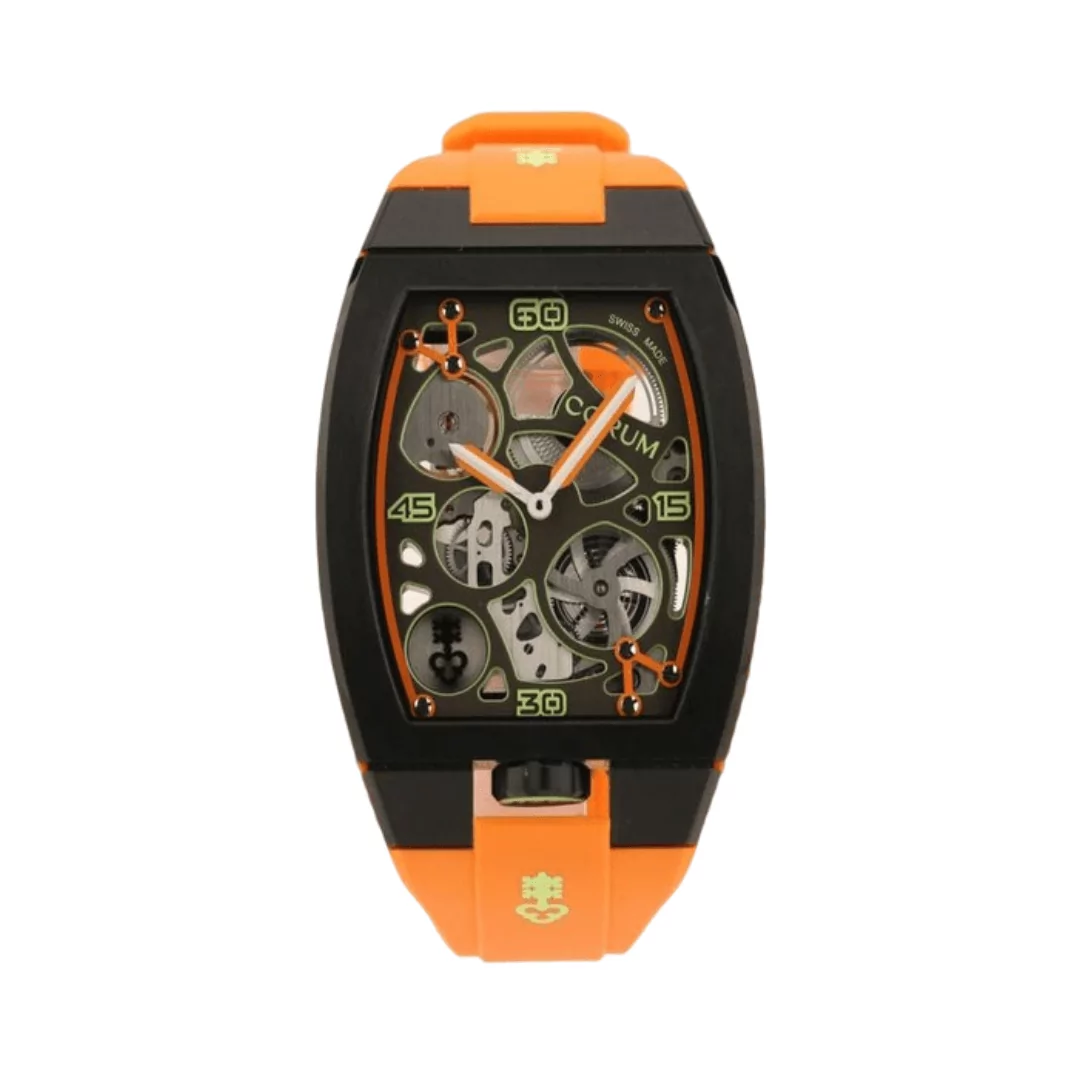 Corum-Lab-01-Collection-Z41004323-410.100.95F374.png Corum Lab 01 Collection Z410/04323-410.100.95/F374 Titanium Black DLC Treatment 40 mm Orange Dial Men’s Watch - Image 1