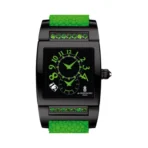 De Grisogono Instrument UNO DFN 28/A Dual Time Automatic Diamonds On Green Galuchat Strap Black Dial - Image 2