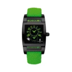 De Grisogono Instrument UNO DFN 28/A Dual Time Automatic Diamonds On Green Galuchat Strap Black Dial